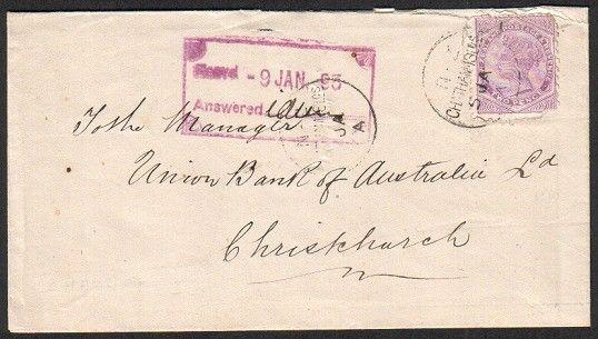 NEW ZEALAND 1893 cover ex CHATHAM ISLANDS - 2 strikes of cds...............78551