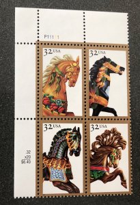 US scott# 2976-2979 carousel horses plate block MNH