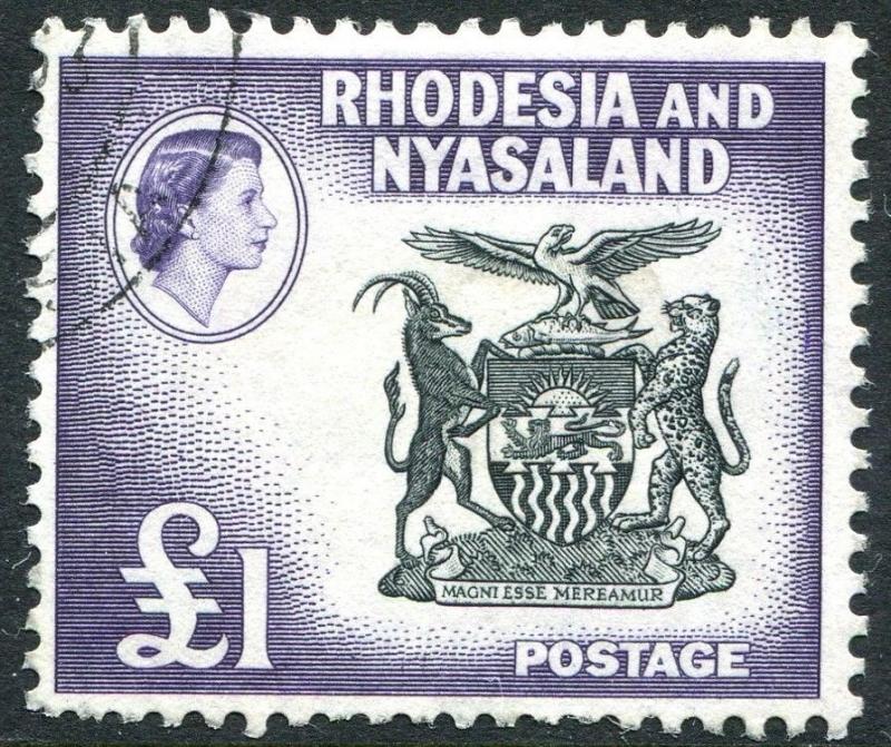 RHODESIA & NYASALAND-1959-62 £1 Black & Deep Violet Sg 31 FINE USED V23467