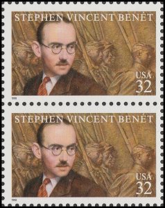 US 3221 Stephen Vincent Benet 32c vert pair MNH 1998