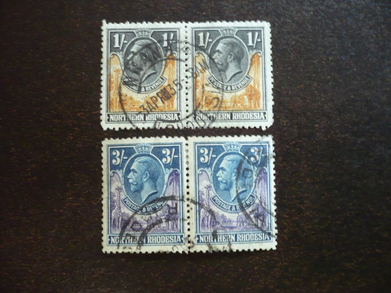 Stamps - Northern Rhodesia - Scott# 10, 13 - Used Pairs of 2 Stamps