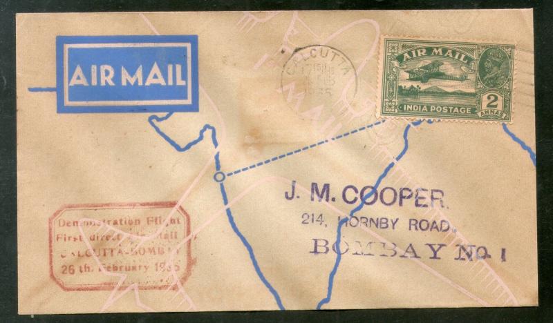 India 1935 Calcutta Bombay Demonstration First Flight Cover by Tata Sons #PH3101