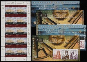 AUSTRALIA 1999 Australia 99 Navigators 45c M/Sheet pairs & Ship sheetlet. MNH **