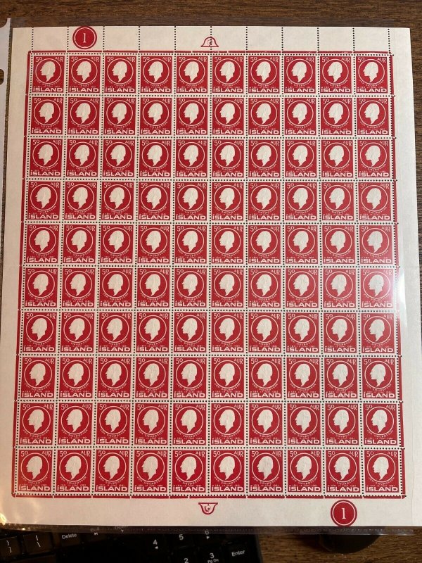 Iceland, Scott 335, MNH Complete pane of 100