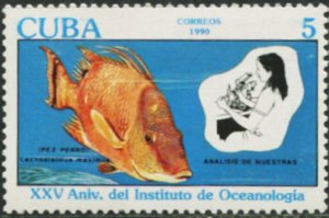 CUBA Sc# 3225  OCEANOGRAPHY  INSTITUTE  Marine Life fish 5c  1990  MNH