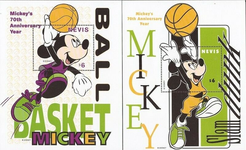 Nevis - 1998 Disney Characters Playing Basketball - Set of 4 S/S - Scott #1120-3