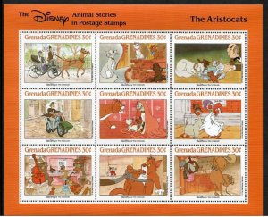 Grenadines 1988 - Disney - The Aristocats - Sheet of 9 Stamps - Scott #991 - MNH