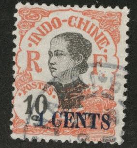 French Indo-China Scott 69a closed 4, used 1919 overprint