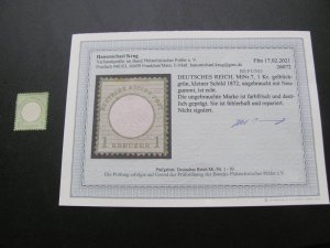 GERMANY 1872  BEFUND KRUG REGUM MI. 7 SC 7 SMALL SHIELD XF 280 EUROS (122)