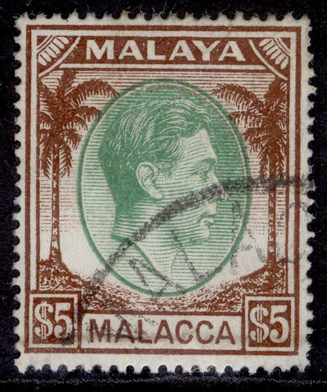 MALAYSIA - Malacca GVI SG17, $5 green & brown, USED. Cat £65.