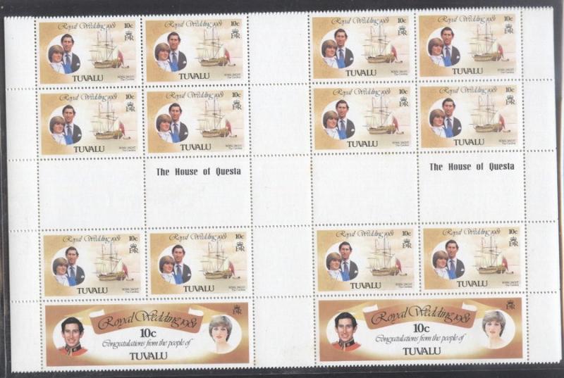 Tuvalu 1981 Diana & Charles, Royal Wedding 1981, perf. block, 14 values, MNH ...