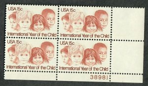 1772 Year of the Child MNH Plate Block LR