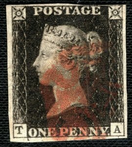 GB PENNY BLACK QV SG.2 1840 1d Plate 8 (TA) *RE-ENTRY* Red MX Cat £625+ GRED59 