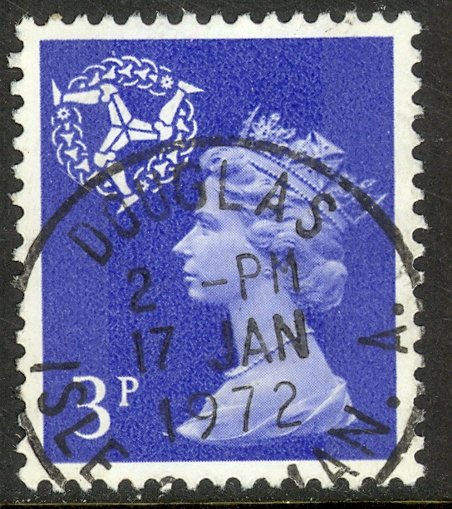 GREAT BRITAIN REGIONALS / ISLE OF MAN 1971 QE2 3p MACHIN Sc 9 VFU