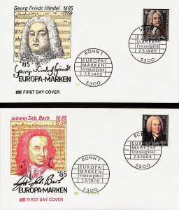 pz11, Germany FDC Europa 1985 music composers Haendel Bach