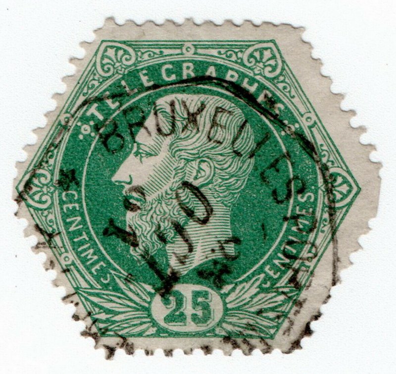 (I.B) Belgium Telegraphs : 25c Green (1871)