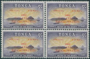Tonga 1962 5s orange-yellow & slate-lilac Air Official SGO14 MNH blockx4