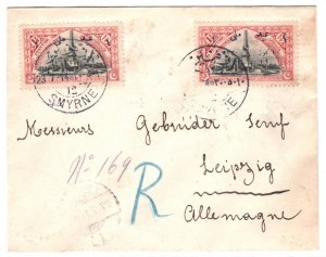 Turkey OTTOMAN EMPIRE Cover *SMYRNE* CDS Registered GERMANY Leipzig 1914 MA457