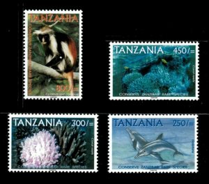 Tanzania 2001 - Marine Life Fish Coral  - Set of 4 Stamps Scott #2203-06 - MNH