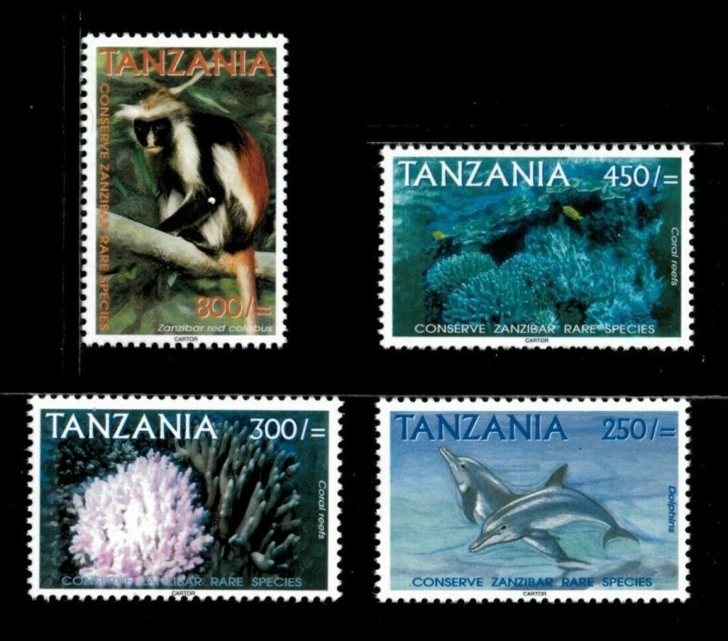 Tanzania 2001 - Marine Life Fish Coral  - Set of 4 Stamps Scott #2203-06 - MNH