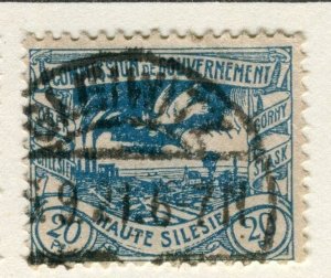 GERMANY;  UPPER SILESIA 1920 Mar. Coal Mine issue fine used 20pf. value