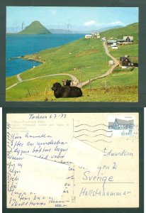 Faroe Islands. Postcard.1973.Denmark Sc# 495.Thorshavn.Town Velbastad Adr:Sweden