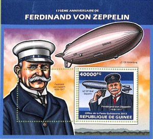 A9492 - GUINEA - ERROR MISPERF Stamp Sheet - 2013 - Ferdinand von Zeppelin-