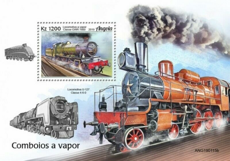 Angola - 2019 Steam Trains on Stamps - Stamp Souvenir Sheet - ANG190115b