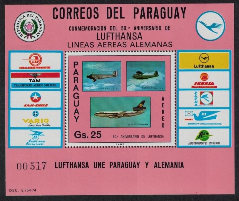 Paraguay 50th Anniversary of Lufthansa Airline MS SC#C438