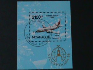 ​NICARAGUA-1986- WORLD STAMPS SHOW-STOCKHOLMIA'86 CTO S/S -VF FANCY CANCEL