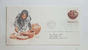 US, FDC  PUEBLO ART , GRINDING CORN  1977 SANTA FE  N.M.