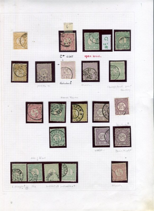 NETHERLANDS; 1880s early Specialised USED LOT, Postmarks, Varieties, Shades +