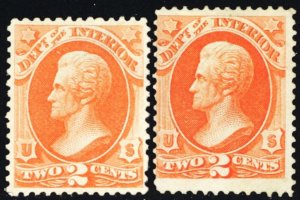 O15, Unused (No gum) Two 2¢ Official Stamps SCV $60.00 - Stuart Katz