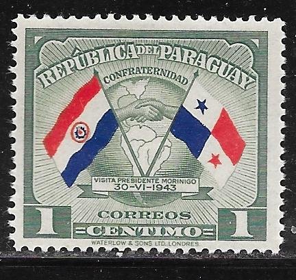 Paraguay 415: 1c Flags of Panama and Paraguay, MH, VF
