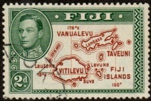 Fiji 133 - Used - 2p George VI / Map with 180 deg. Lower Right (1940)(cv $27.20)