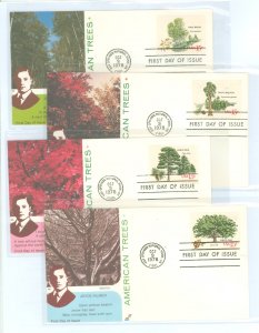 US 1764-1767 1978 15c American trees (set of four) on four unaddressed first day covers with matching Spectrum cachets.