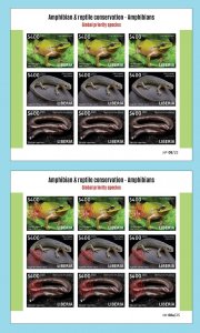 LIBERIA 2023 IMPERF SHEET 9V (REG & ORIGINAL PACKAGING) - AMPHIBIANS FROGS ALGERIA NEWT MNH-