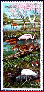 1922 BRAZIL 1984 PANTANAL, ALLIGATOR, JAGUAR, DEER, BIRDS, FLOWERS, C-1395-7 MNH