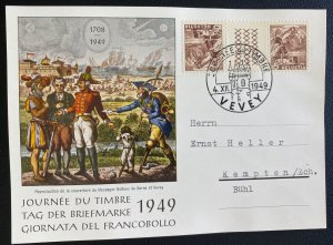 1949 Vevey Switzerland First Day Postcard Cover To Germany Tete Beche Pair