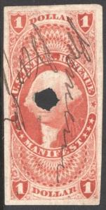 R72a $1.00 Revenue: Manifest: Imperforate (1862) Used/Punched