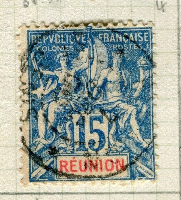 FRENCH  REUNION 1892 classic Tablet Type issue used 15c. value