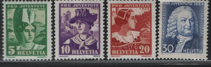 SWITZERLAND B69-B72, (4) SET, MNH,1934 Girl of Apenzell, Girl of Valais