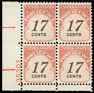 US #J104 PLATE BLOCK, 17c Postage Due, VF/XF mint never hinged, Fresh!  RARE ...