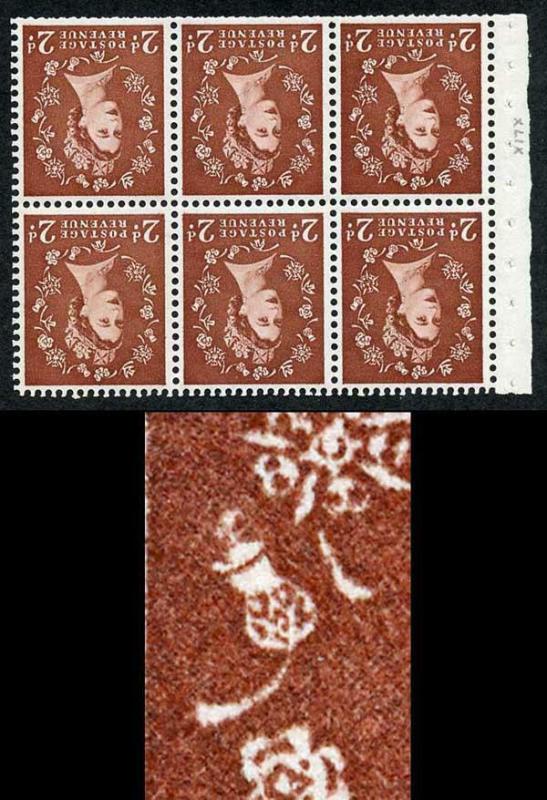 SB78ag 2d Light Red Brown Wmk Edward Inverted Daffodil Flaw Pane of 6 U/M 