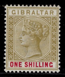 GIBRALTAR QV SG45, 1s bistre & carmine, LH MINT. Cat £45.