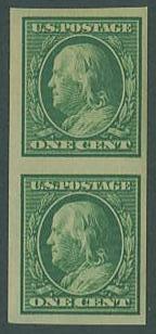 USA SC# 383 Franklin, 1c, Imperf, Vertical Pair, MNH