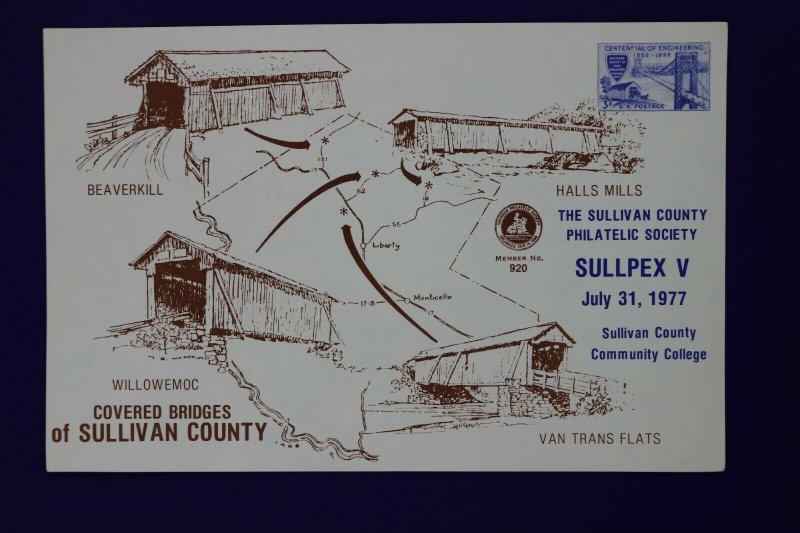 SULLPEX Sullivan County NY 1977 Philatelic Society covered bridge Souvenir card