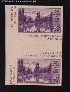 1935 Farley Mt Rainier Sc 770 mint gutter pair 3c Parks, no gum as issued L