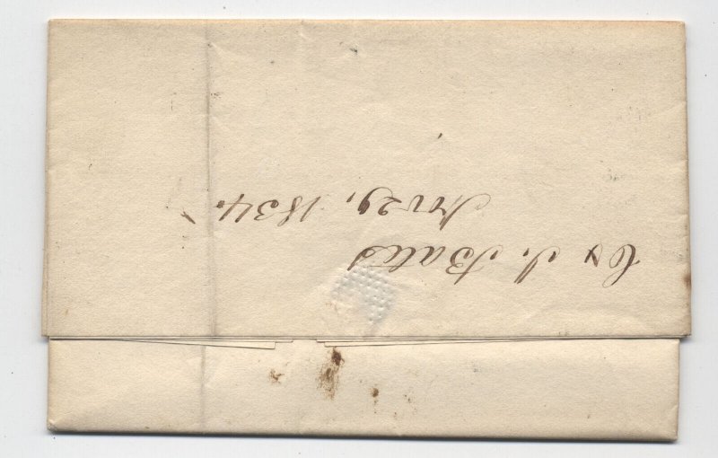 1834 Cincinnati OH black cDS stampless letter to NY [5775.580]