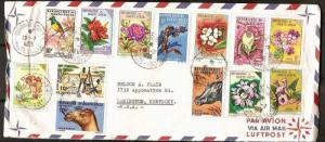 UPPER VOLTA 1969 COVER TO USA FLOWERS, BIRDS, CAMEL, BOAR, SNAK, SCOUTS, MONK...